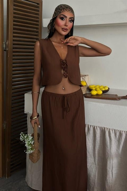 Yelek Önden Bağlamalı Uzun Etekli Takım 10192