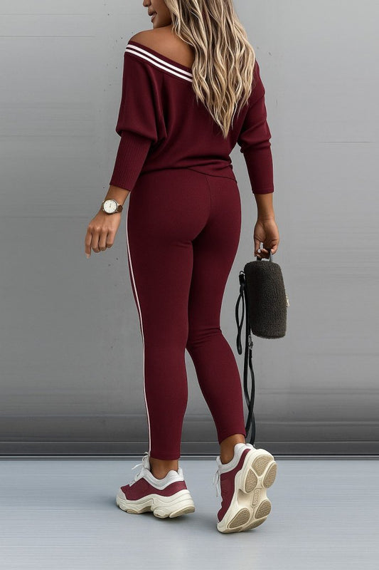 Kadın Uzun Kollu Tek Omuzu Açık Detaylı Viskon Iki Iplik Bluz Ve Pantolon Ikili Takım