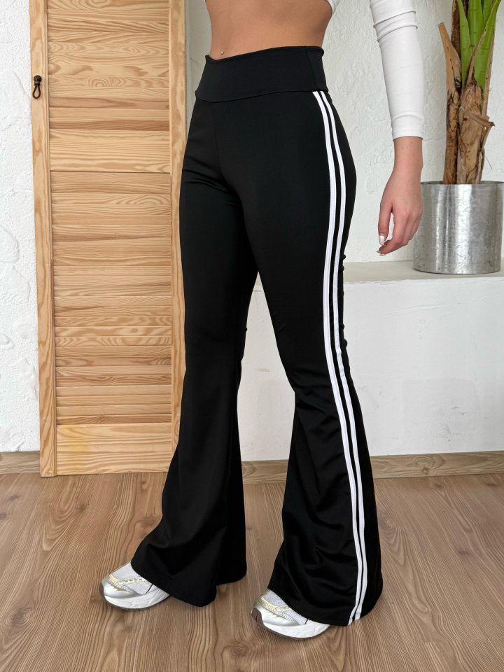 Kadın Yüksek Bel şerit Detaylı Ispanyol Paçalı Dalgıç Pantolon