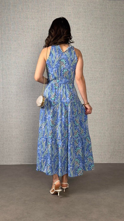 Kadın Omuzlardan Açık Boyundan Geçmeli Desenli Süprem Bluz