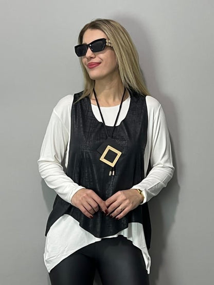 Kadın Siyah Deri Yelekli Kolye Dahil üçlü Takım