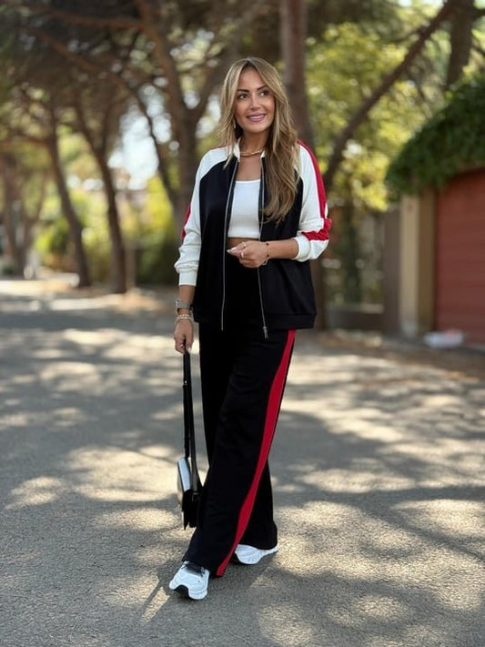 Kadın Hakim Yaka şerit Detay Hırka Ve Bol Paça Pantolon Ikili Takım