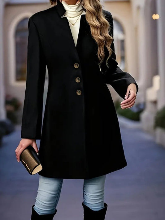 Kadın Uzun Kollu Hakim Yakalı önden Düğmeli Ithal Kaşe Astarsız Kısa Kaban