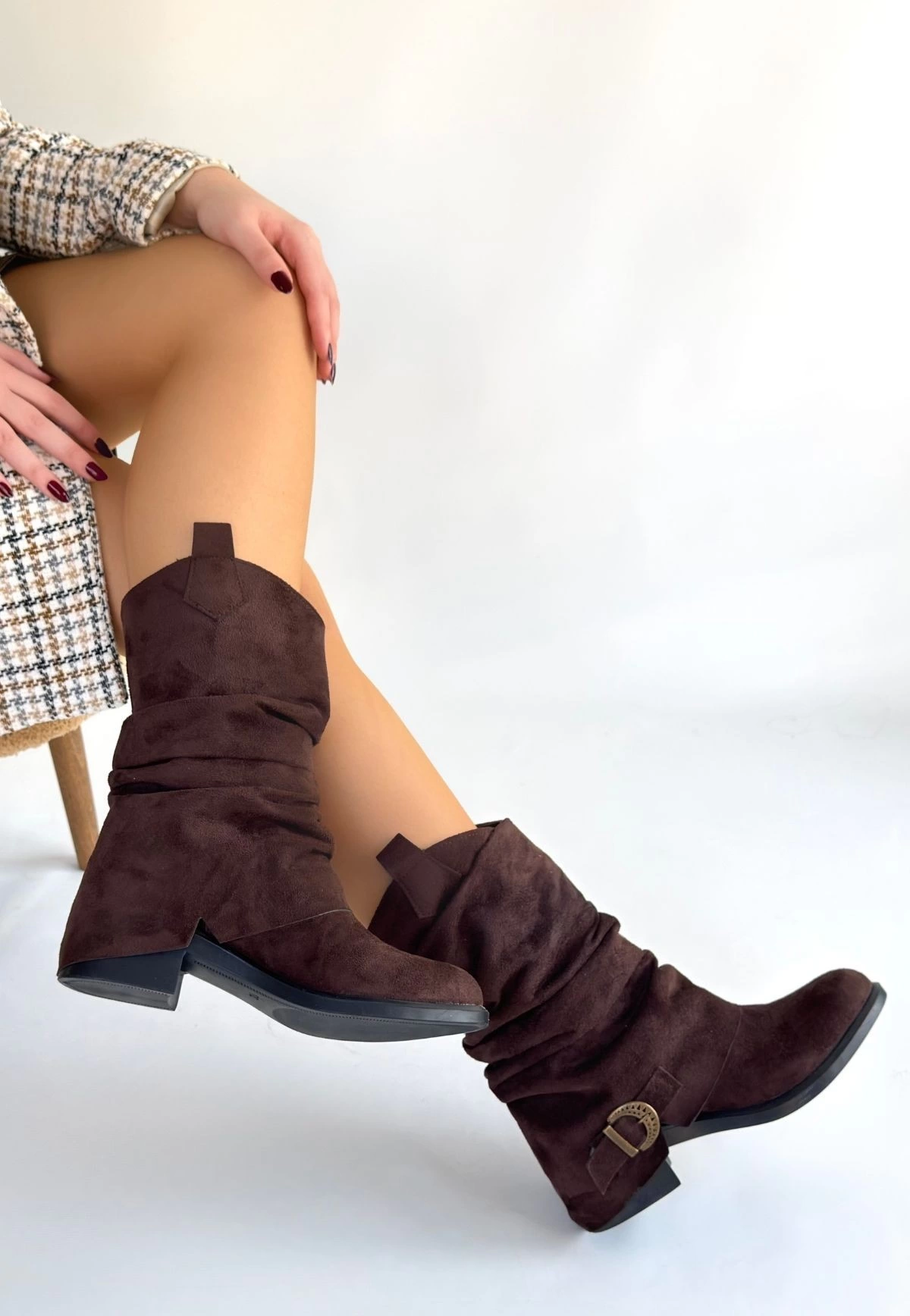 Canty Kahverengi Süet Körüklü Topuklu Çizme