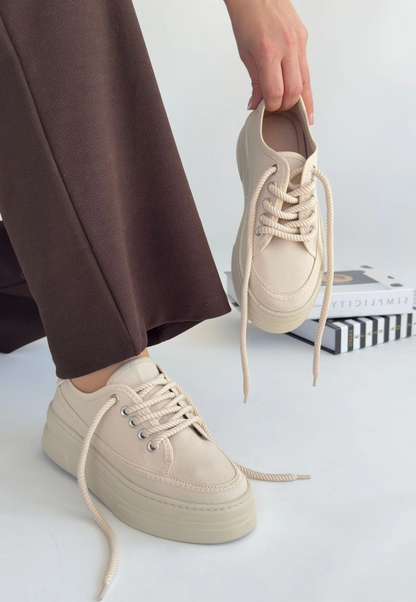 Carin Bej Keten Bağcıklı Spor Ayakkabı