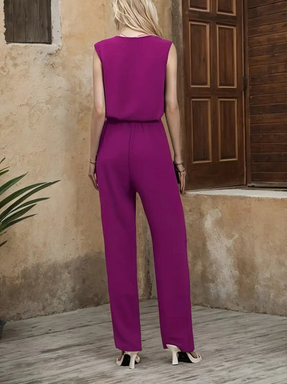 Kadın Kolsuz V Yakalı Aerobin Bluz Ve Belden Kuşaklı Pantolon Ikili Takım