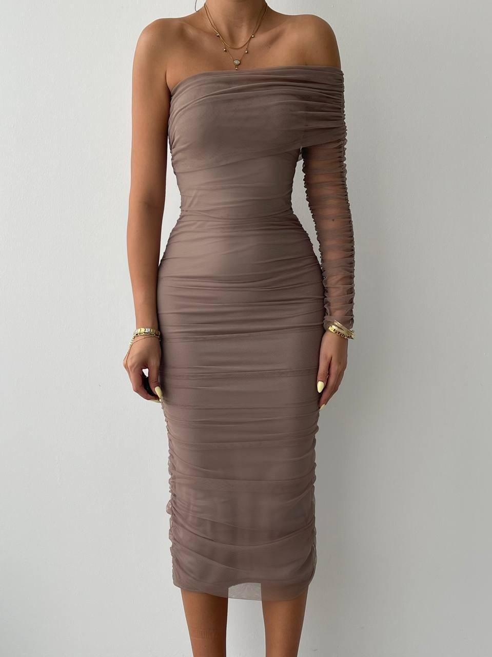 Polack Tek Omuz Tül Elbise