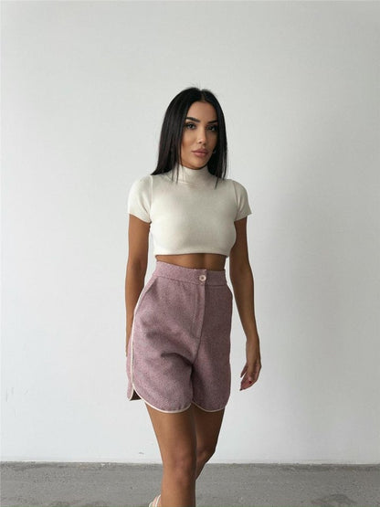 KAŞE KISA ŞORT - Gül Kurusu