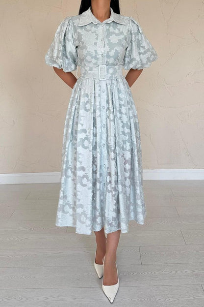 Mint Kemerli Balon Kollu Elbise