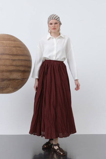 Kadın Yüksek Bel Arkadan Fermuarlı Kırışık Geniş Kesimli Vural Etek