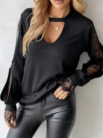 Kadın Uzun Kollu Damla Detaylı Viskon Iki Iplik Bluz