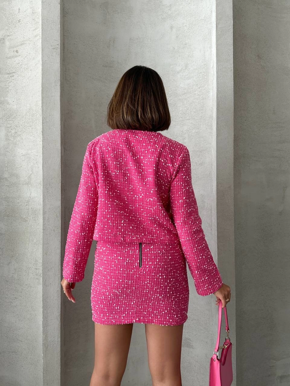 Ceketli etek takım chl kumaş fuşya h24443