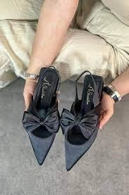 Cenya Siyah Saten Babet Ayakkabı