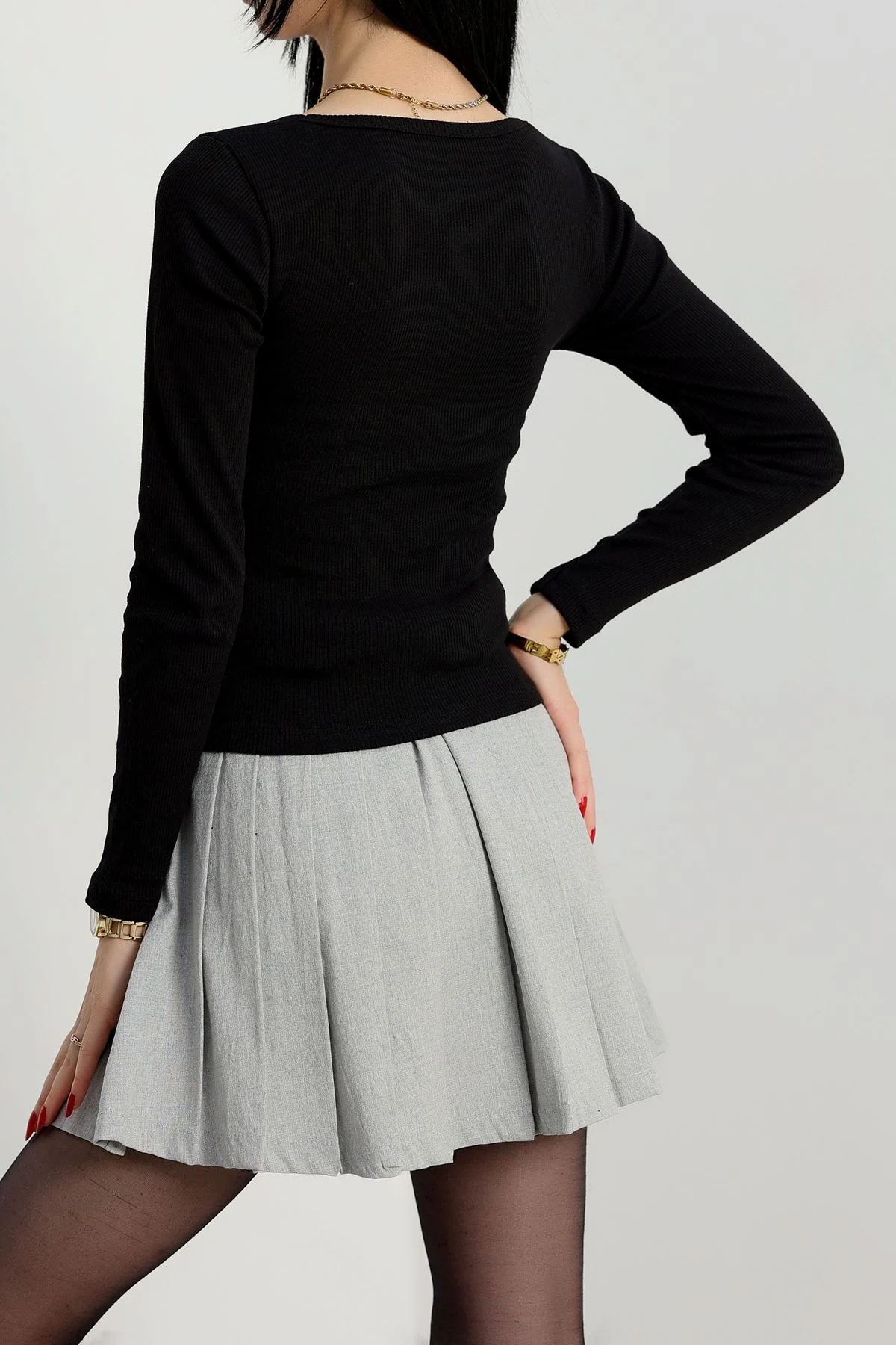 Çerçeve yaka kaşkorse bluz siyah