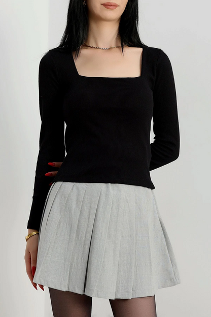 Çerçeve yaka kaşkorse bluz siyah