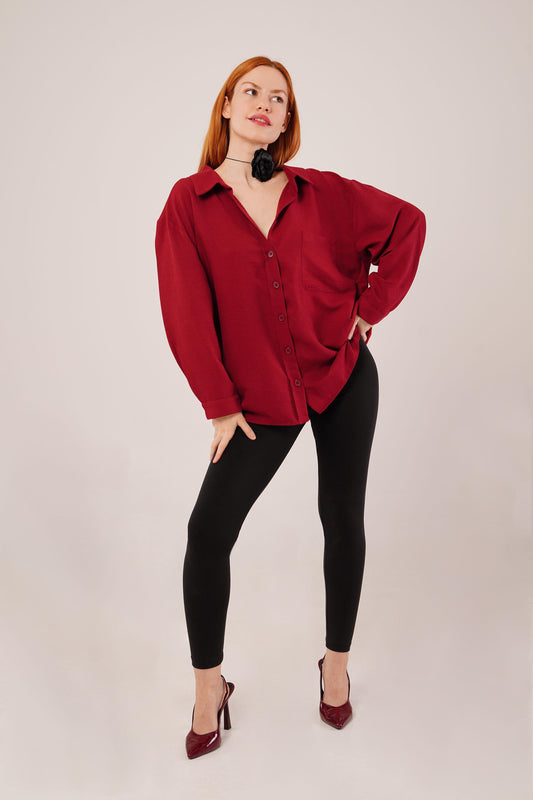 Basic Oversize Bordo Gömlek