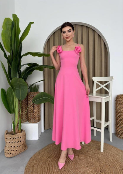 Matilda Gül İp Askılı Elbise