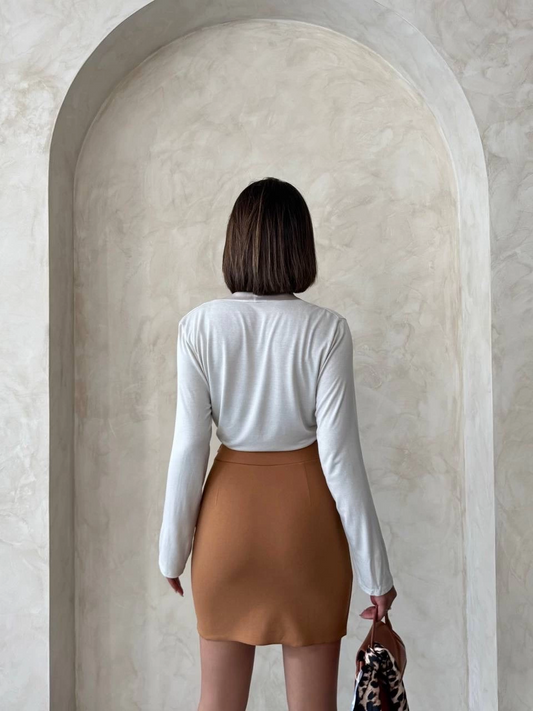 Çift yırtmaçlı etek camel s25910