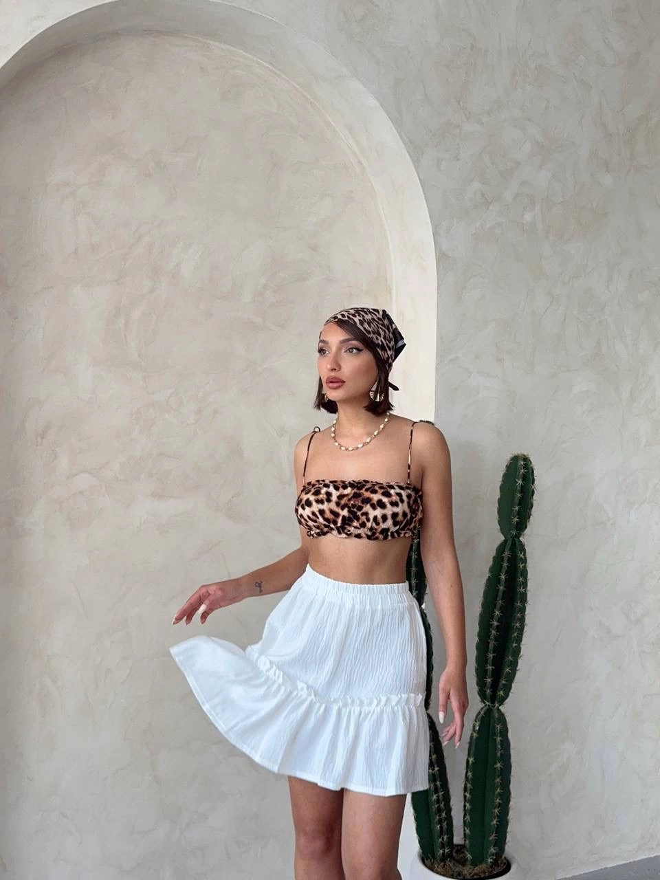 Çingene keten etek beyaz s24808