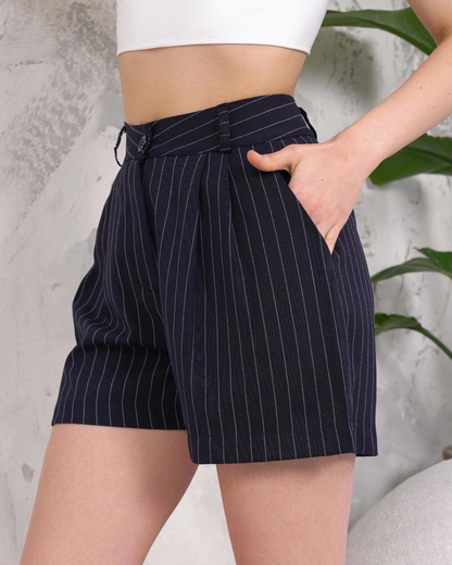 Çizgili düğmeli şort siyah s2551251