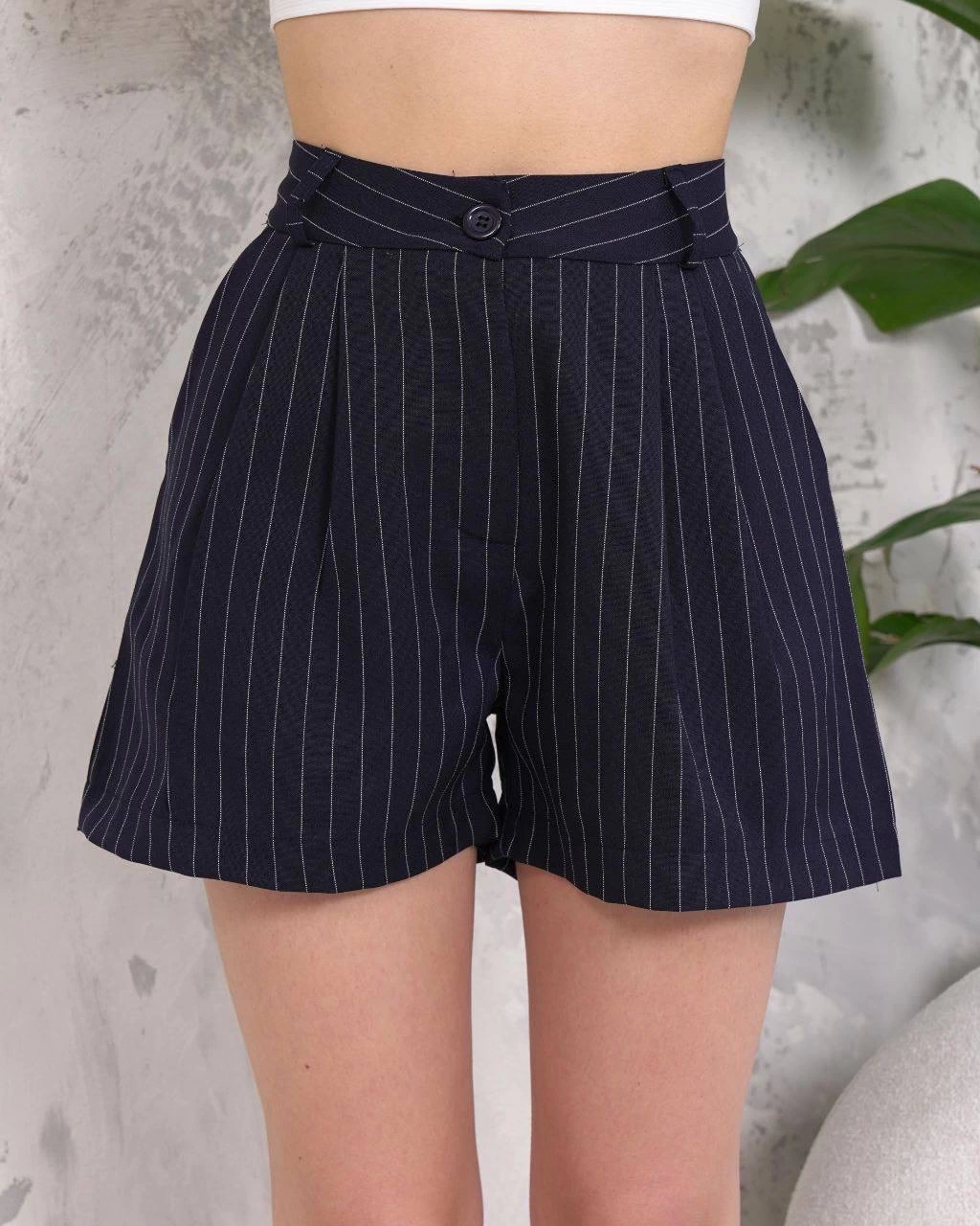 Çizgili düğmeli şort siyah s2551251