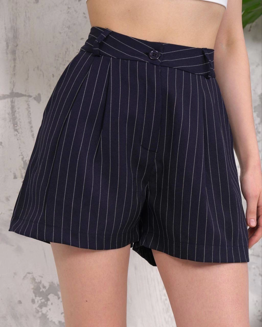 Çizgili düğmeli şort siyah s2551251