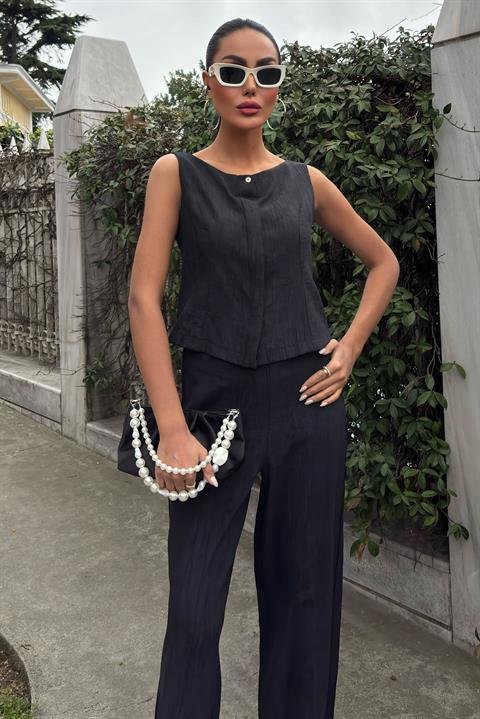 Sıfır Kollu Bluz Batik Desenli Pantolon İkili Takım 10181-08