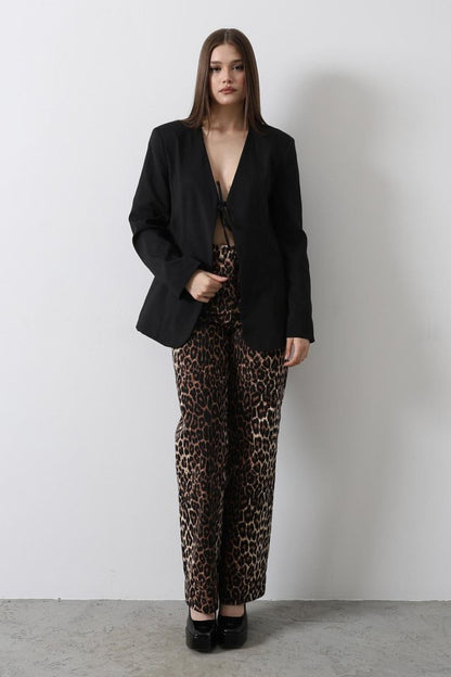 Önü Bağlamalı Blazer Ceket - Siyah