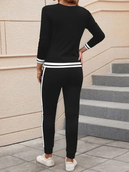 Kadın Uzun Kollu V Yakalı Ribanalı Viskon Iki Iplik Bluz Ve Pantolon Ikili Takım