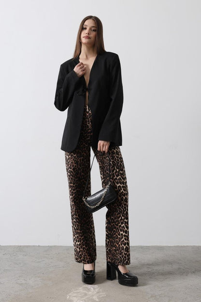 Önü Bağlamalı Blazer Ceket - Siyah