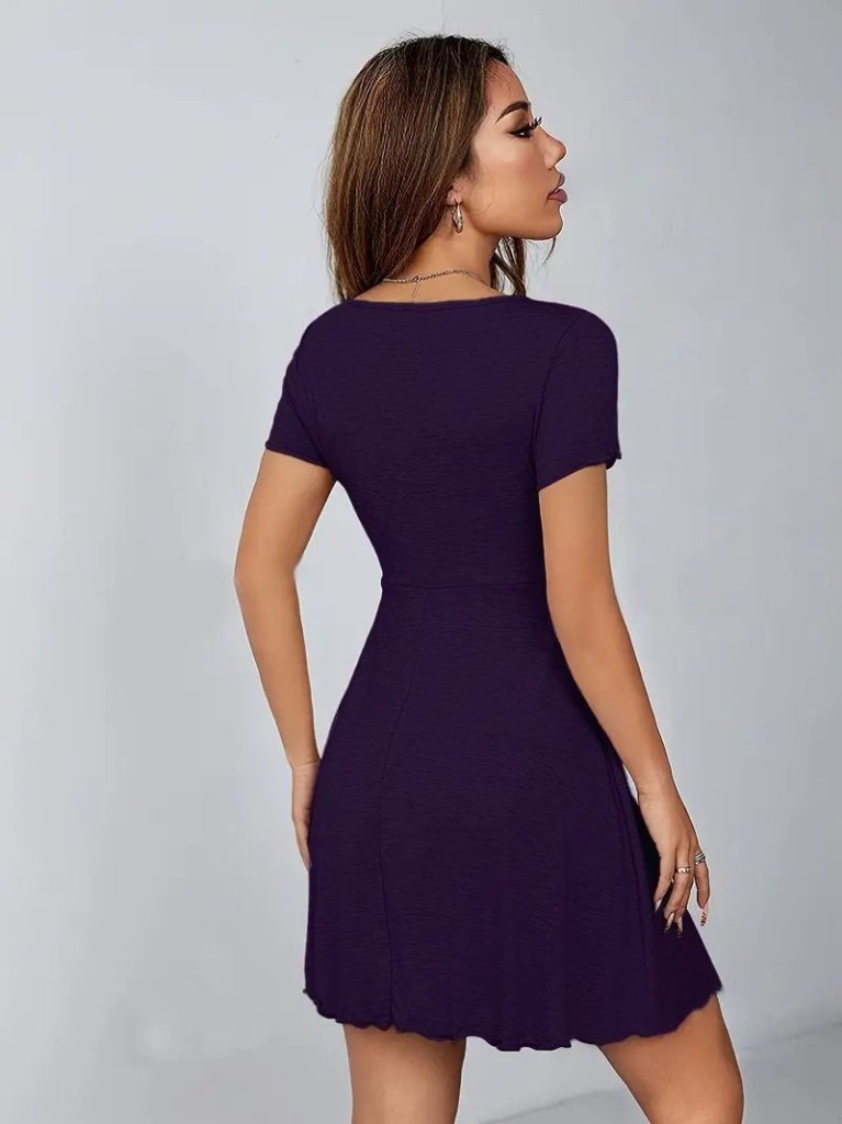 Kadın Kısa Kollu Derin Büzgülü V Yakalı Viskon Elbise