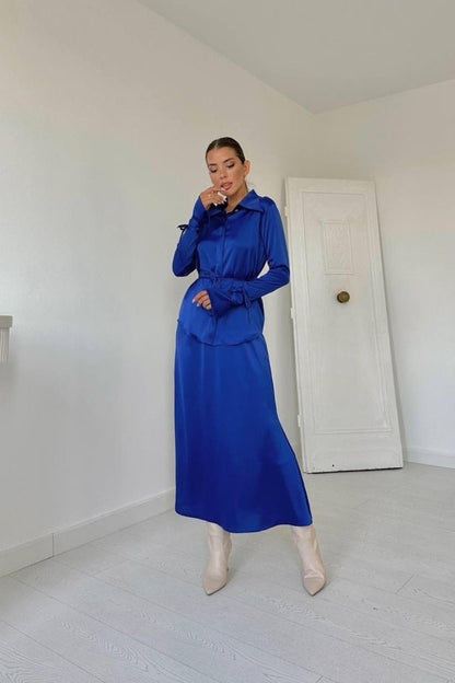 Saks Biyeli Gömlek Ve Etek Takım