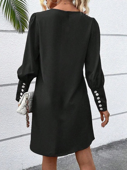Kadın Uzun Kollu V Yakalı Kısa Ithal Krep Elbise