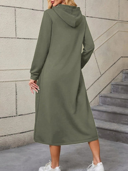 Kadın Uzun Kollu Kapşonlu Cep Detaylı Viskon Iki Iplik Maxi Elbise