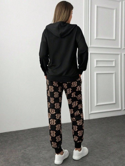 Kadın Uzun Kollu Iki Iplik Kumaş Fermuar Ve Cep Detay Kapüşonlu Ikili Takım