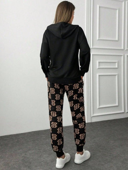 Kadın Uzun Kollu Iki Iplik Kumaş Fermuar Ve Cep Detay Kapüşonlu Ikili Takım