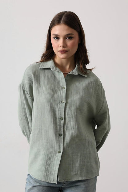Müslin Uzun Kol Gömlek - Haki