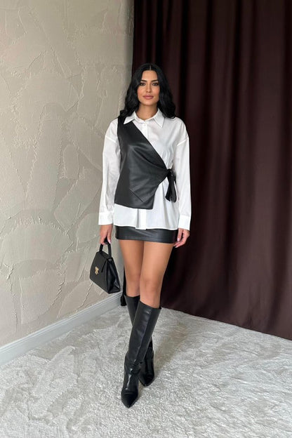 Beyaz Yandan Bağlamalı Yelek Gömlek