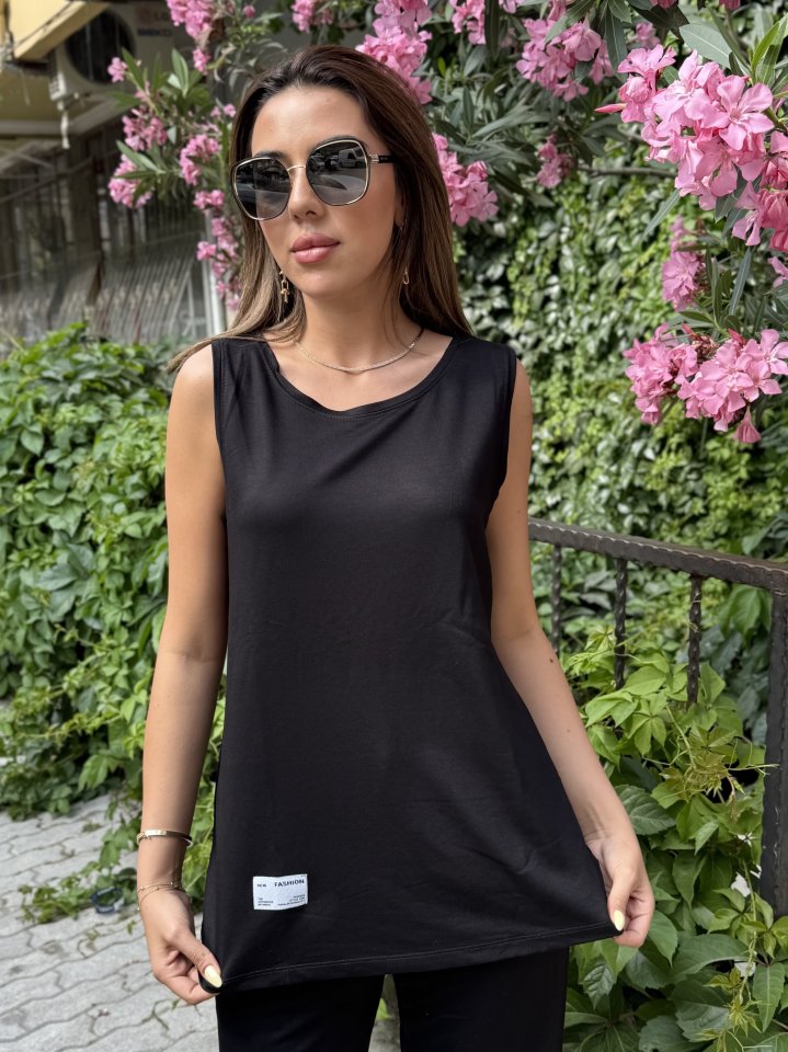 Kadın Askılı Yuvarlak Yaka Viskon Iki Iplik Bluz Ve Eşofman Altı Ikili Takım