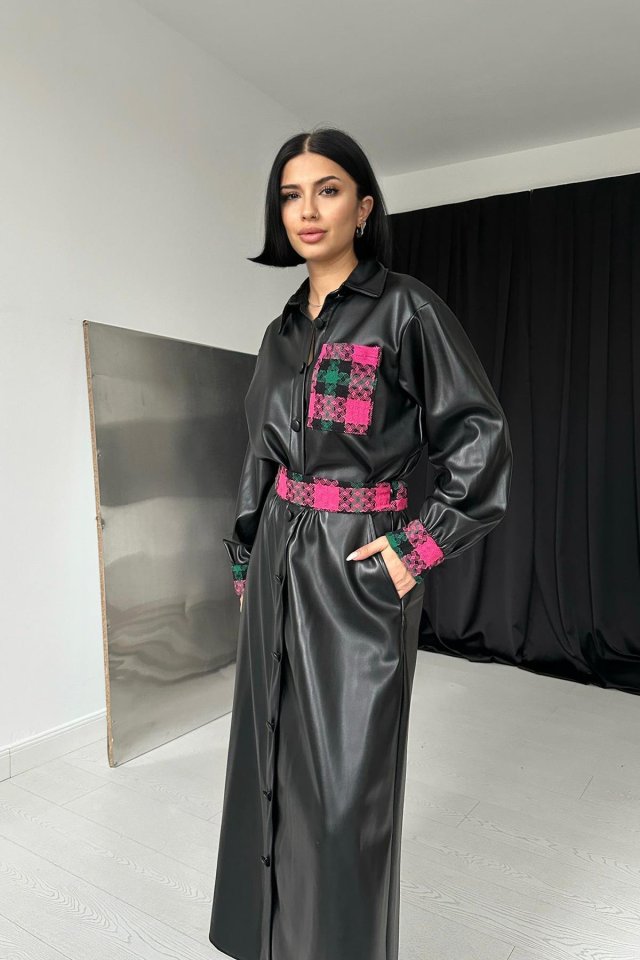 Siyah Garnili Etekli Deri Takım