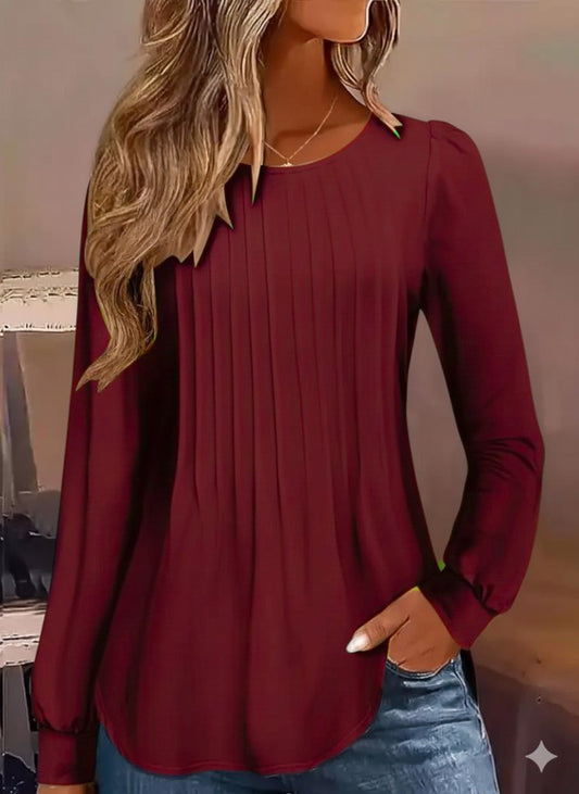 Kadın Uzun Kollu Yuvarlak Yaka Nervürlü Bluz