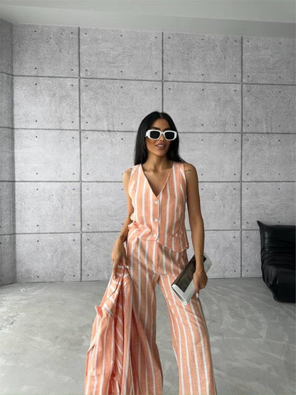 ÇİZGİLİ CEKET KETEN - Orange