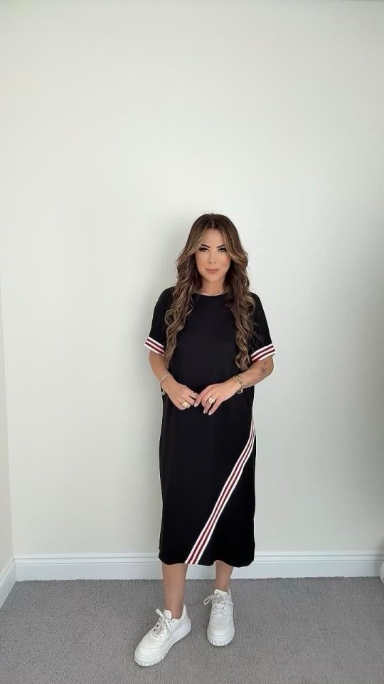 Kadın Kol Ve Etek şerit Detaylı Midi Boy Elbise