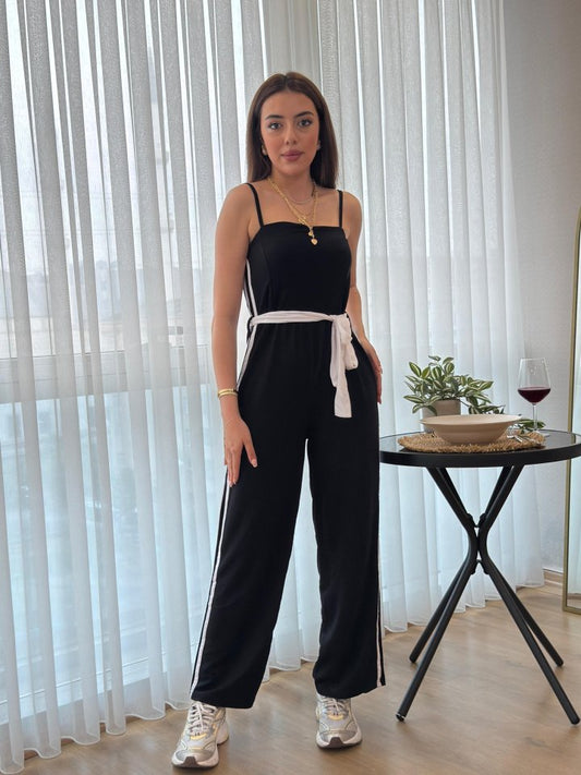 Kadın Ip Askılı Straplez Belden Kuşaklı Viskon Iki Iplik Tulum