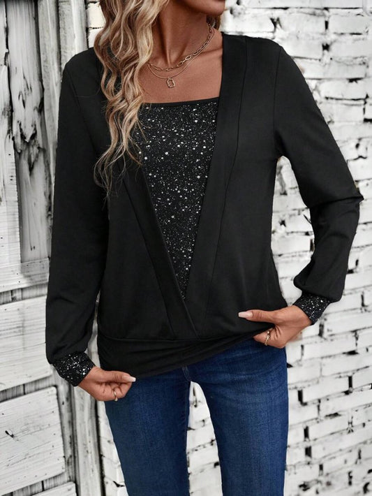 Kadın Uzun Kollu V Yakalı Içi Süprem Desenli Dışı Viskon Bluz