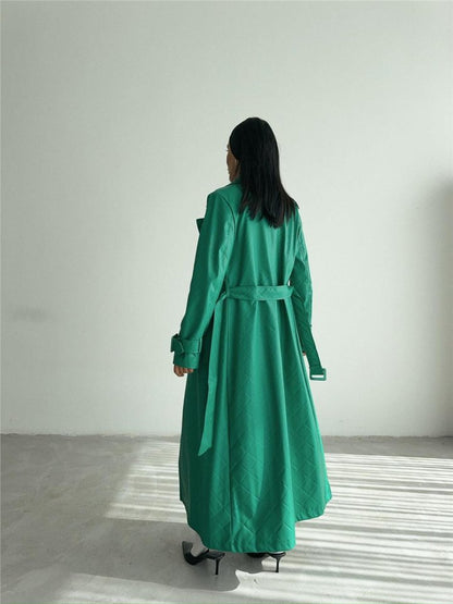 KAPİTONE DERİ TRENCH - Yeşil