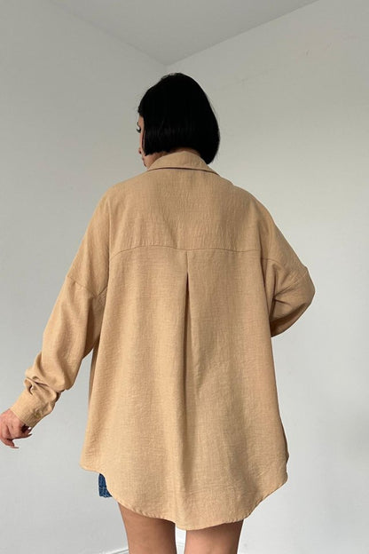 Bej Taş İşlemeli Gömlek