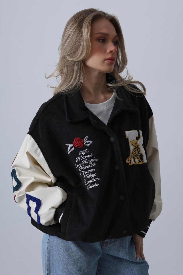 Kaşe Biker Ceket - Siyah