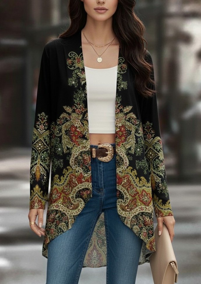 Kadın Uzun Kollu önü Açık Desenli şardonlu Dalgıç Ceket