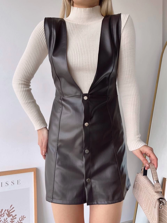 Deri jile elbise kahve w24796